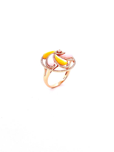 Collier Bague + collier en or rose 18 carats , pierres de lune et diamants 58 Facettes