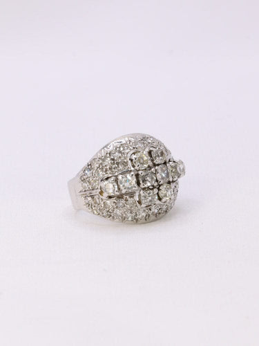 Bague 45 Bague dôme or blanc diamants taille ancienne 58 Facettes J179