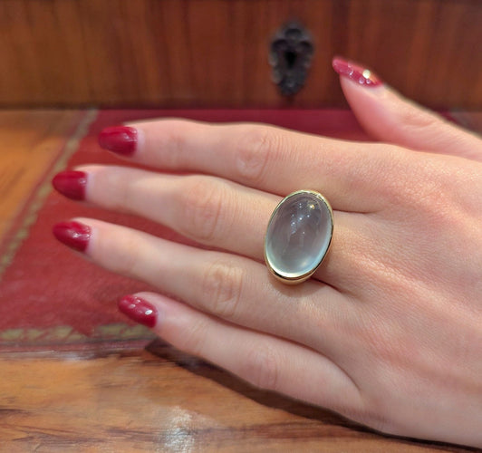 Bague 53 Bague en Or Jaune et Pierre Cabochon Vert d'Eau 58 Facettes 32231