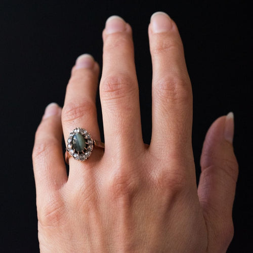Bague 55 Bague ancienne chrysobéryl oeil de chat et diamants 58 Facettes 19-378-50