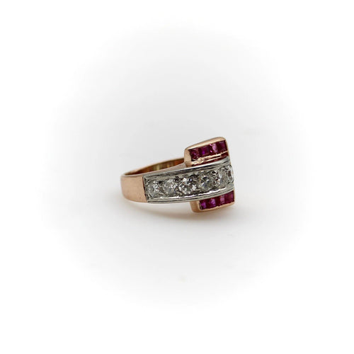 Bague Bague rétro en or 14 carats avec diamants et rubis 58 Facettes