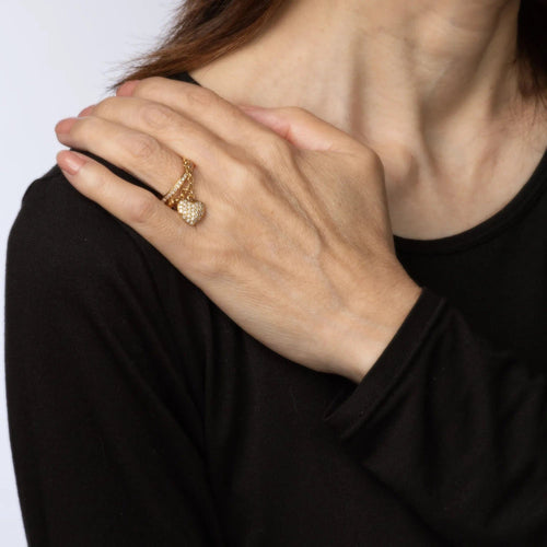Bague Bague à breloque en forme de cœur en diamant, anneau en or jaune 18 carats, taille 7, bijou fin 58 Facettes G13479