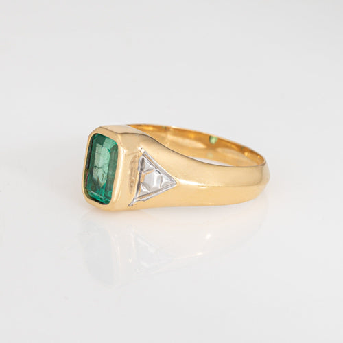 Bague Bague vintage en or jaune 18 carats avec émeraude de 1,50 ct, taille 7,25, pierre précieuse, bijouterie fine 58 Facettes G14114