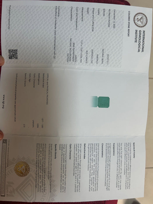 Gemstone Emeraude 6,15cts certificat IGI 58 Facettes 430