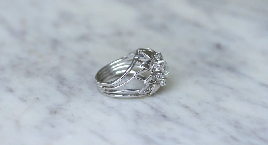 Bague 55 Bague Cocktail Diamants Or Blanc et Platine 58 Facettes