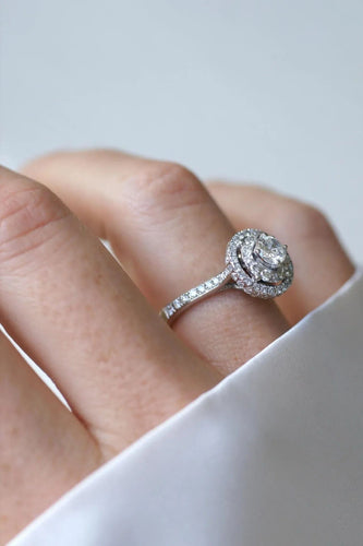 Bague 50.5 Bague Cible Double Entourage or blanc diamants 58 Facettes