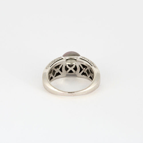 Bague 55 Bague jonc or blanc, perle de culture et diamants 58 Facettes 240760