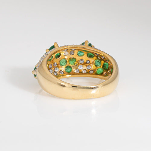 Bague Bague zigzag diamant émeraude des années 80, taille 5, bijou vintage en or jaune 18 carats 58 Facettes G13950