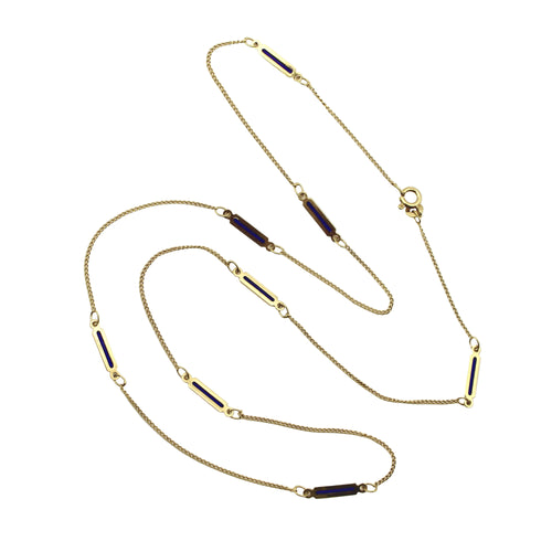 Collier 14K Gold Vintage UnoAErre Blue Plique-à-Jour Chain 58 Facettes