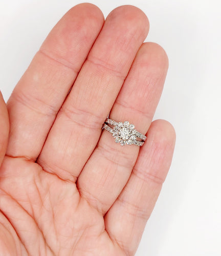 Bague marguerite vintage or blanc, 0,60 carat diamants serti illusion 58 Facettes A06236