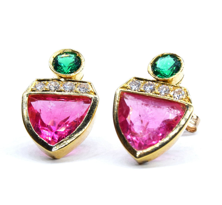 Boucles d'oreilles diamant spinelle tourmaline or jaune