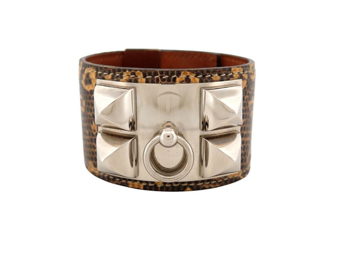 Bracelet bracelet HERMES medor collier de chien en cuir de lezard niloticus argente 58 Facettes 272558