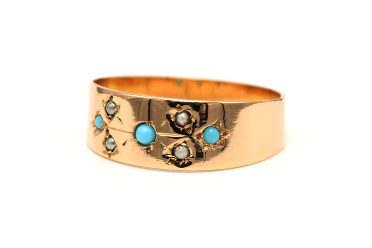 Bague 49 Bague Napoléon III or jaune sertie de perles et de turquoises 58 Facettes B757