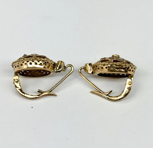 Boucles d'oreilles Boucles d'oreilles anciennes en or des années 1930 avec diamants naturels taille rose et fermoir catalan vintage 58 Facettes E29