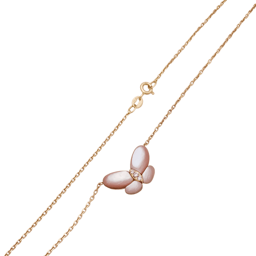 Collier Collier pendentif papillon en or rose, nacre et diamants 58 Facettes 34390