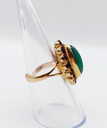 Bague 53 Bague marquise or jaune, chrysoprase et grenats (circa 1890) 58 Facettes A05098