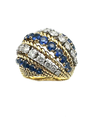 PIAGET. Bague vintage or jaune 18K, saphirs et diamants