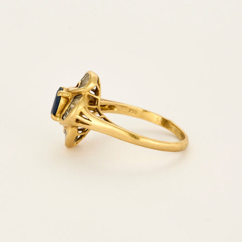 Bague marquise or jaune, saphir et diamants