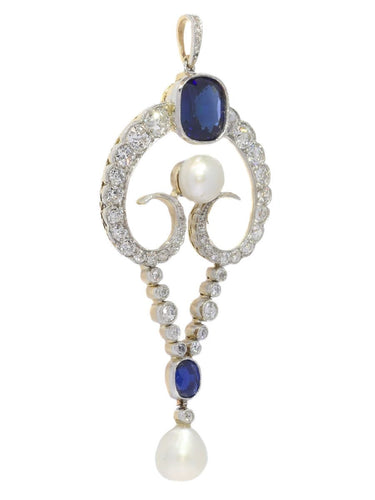 Belle Époque Elegance: Diamond Pendant with Cornflower Blue Sapphires