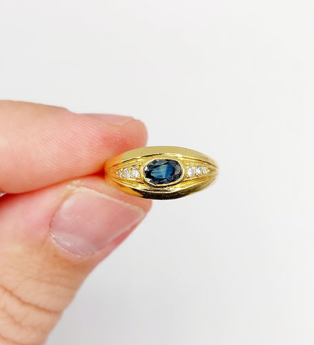 Bague 53 Bague jonc vintage or jaune, saphir et diamants 58 Facettes A06062