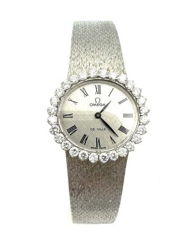 Montre OMEGA. Collection "De Ville", montre de dame vinatge or et diamants 58 Facettes