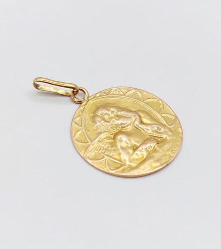 Pendentif Médaille antique or rose 18k angelot (circa 1924) 58 Facettes A06135