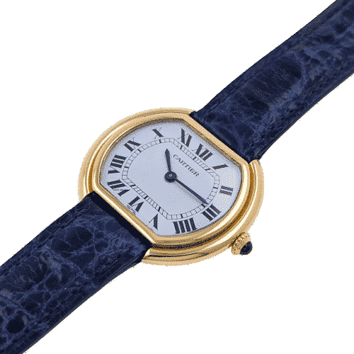 Montre Cartier Ellipse Paris Dial 78091 Large Model GM LM circa 1973 18k Yellow Gold 58 Facettes