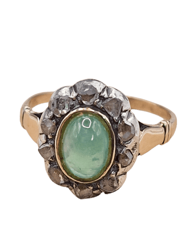 Bague 52 Bague ancienne en or blanc et argent avec cabochon d'émeraude 58 Facettes