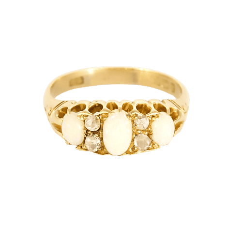 Bague 58 Bague type jarretière en or jaune, opales et diamants roses 58 Facettes MAR0975