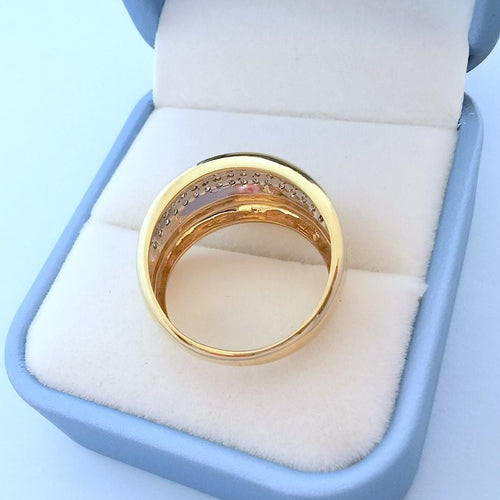 Bague 58.5 Bague Jonc bombé - Diamants - Or blanc et or jaune 18 K 58 Facettes AA 1714