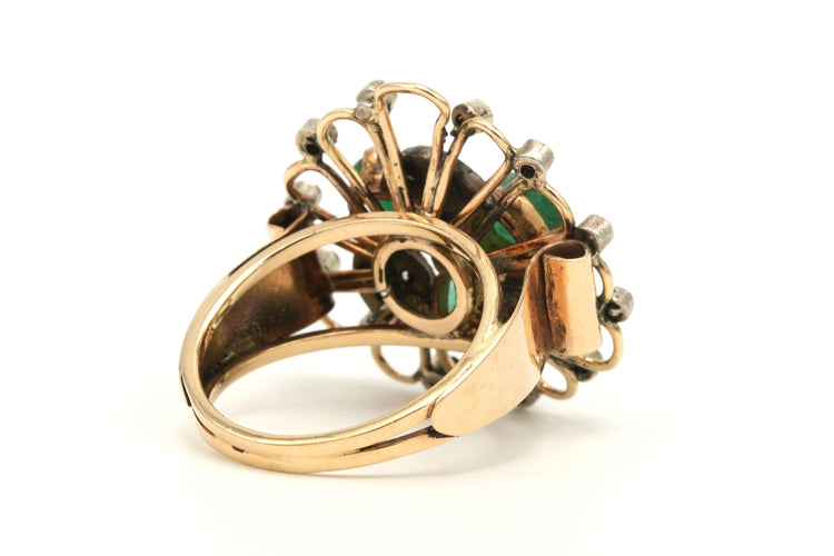 Bague 54 Bague Art Nouveau en or jaune 18 carats sertie d'émeraude et de diamants taille "rose" 58 Facettes A001