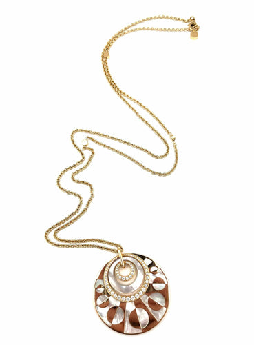 Collier BVLGARI - Collection Intarsio, sautoir or rose, nacre et diamants 58 Facettes