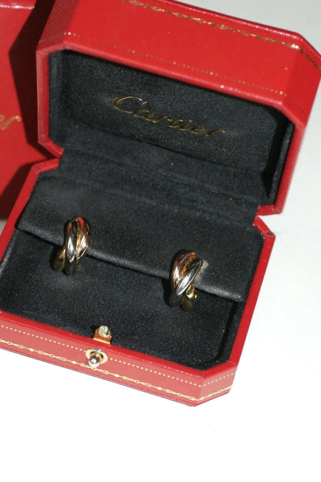 Boucles d'oreilles Créoles Cartier Trinity Trois Ors Petit Modèle 58 Facettes