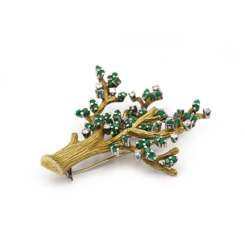 Broche Broche Arbre - Or jaune, Diamants & Emeraudes 58 Facettes 250416R