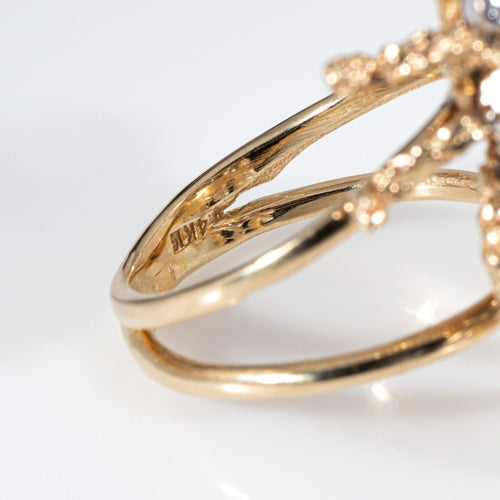 Bague 51 Bague vintage en or jaune et diamants avec abeille 58 Facettes G13913