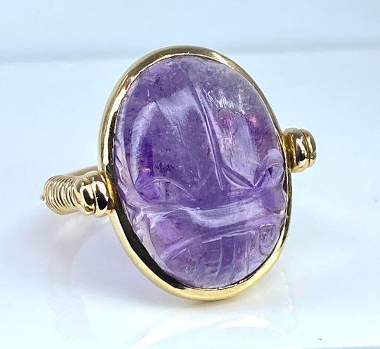 Bague en or jaune 18 carats, scarabée en améthyste mobile