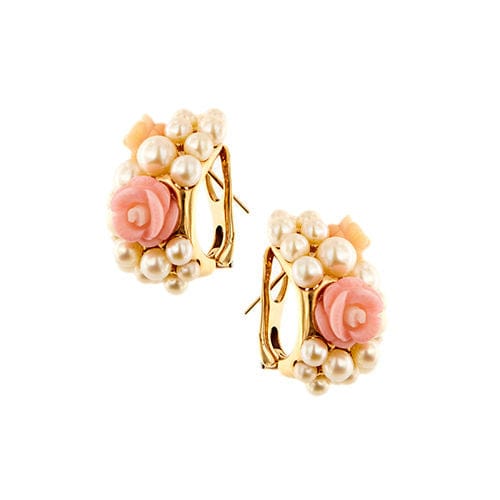 Boucles d'oreilles Boucles d'oreilles avec perles et coraux roses 58 Facettes 38665