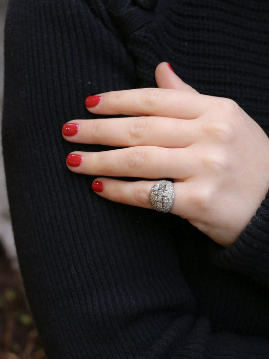 Bague dôme or blanc diamants taille ancienne