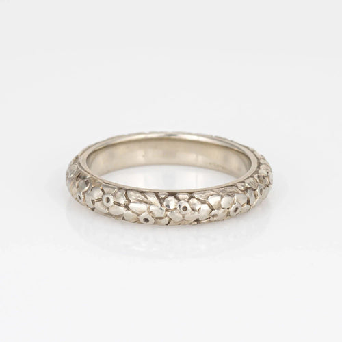 Bague 50.25 Bague de mariage Art déco vintage en or blanc, motif floral 58 Facettes G12483