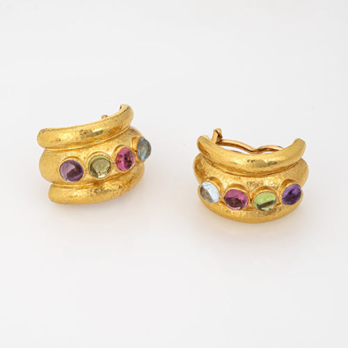 Boucles d'oreilles Boucles d'oreilles Elizabeth Locke en pierres précieuses Amalfi Tutti Frutti Créoles larges en or 18 carats 58 Facettes G13954