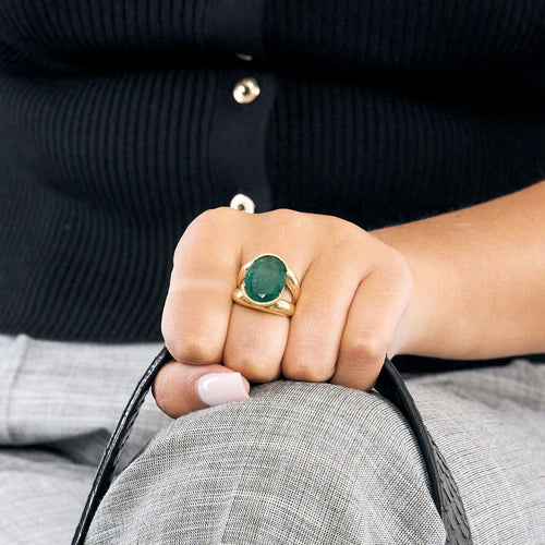 Bague 53 Bague or jaune et émeraude 58 Facettes GU286