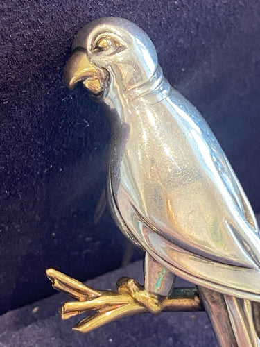 Broche HERMES - Broche perroquet argent et or jaune 58 Facettes