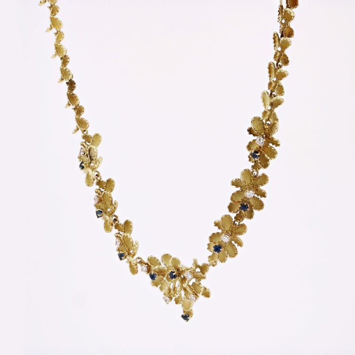 Collier Collier vintage saphirs diamants or jaune texturé 58 Facettes 24-276C