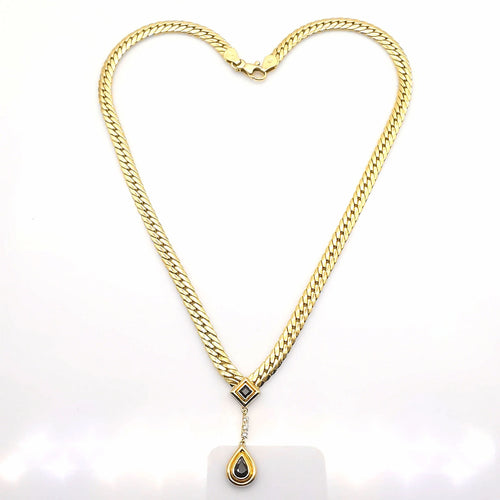 Collier Collier maille anglaise or jaune, saphirs, diamants 58 Facettes