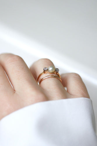 Bague 59 Bague Ancienne Perle Fine et Diamants sur Or et Platine 58 Facettes