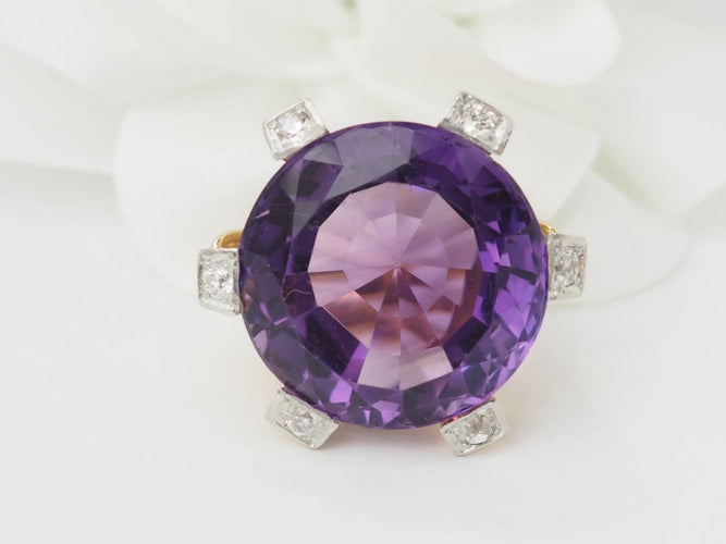 Bague 58 Importante Bague COCKTAIL en or rose, améthyste et diamants 58 Facettes 33421