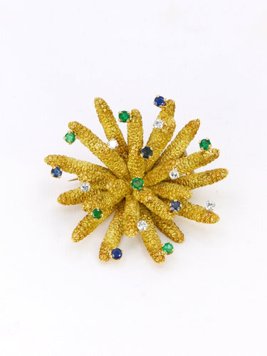 Broche Broche vintage anémone or jaune diamants émeraudes saphirs 58 Facettes 1090.7