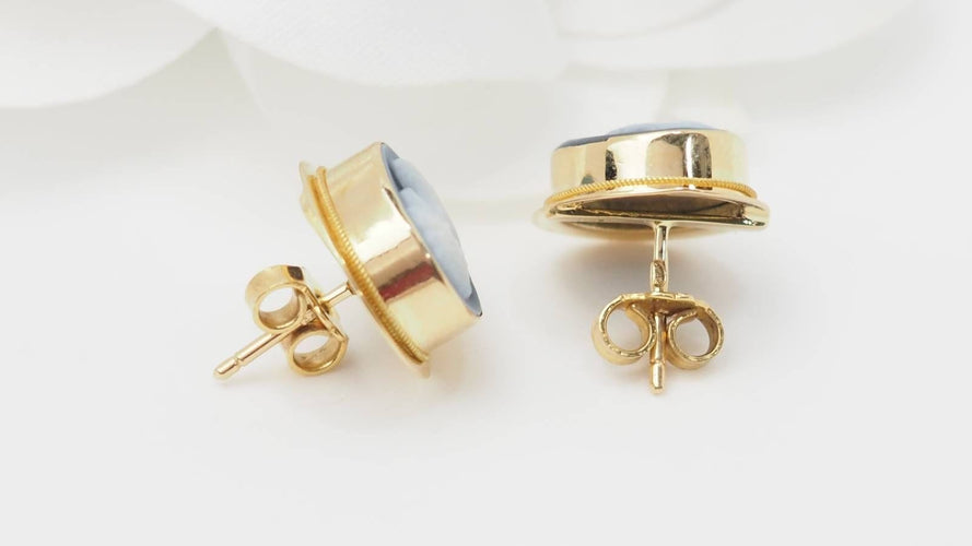 Boucles d'oreilles Boucles d'oreilles en or jaune 18kt 750 et camée sur onyx 58 Facettes 32762