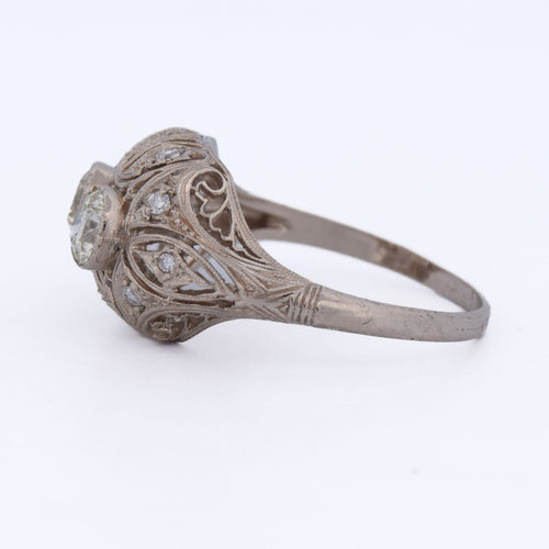 Bague 56 Anello antico stile liberty en or blanc 18 kt et diamants 58 Facettes AN476