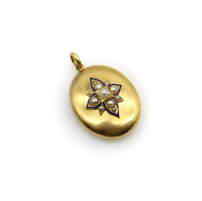 Pendentif médaillon en or à décor floral de perles et d'émail 58 Facettes